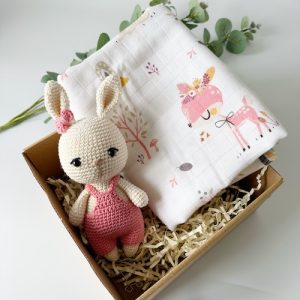 crochet-bunny-muslin blanket baby gift